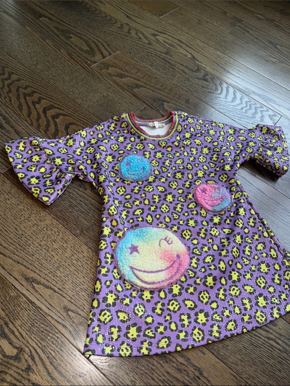 Sara Sara Purple & Yellow Leopard Smiley Patch Kids Dress - Picture 3 of 10